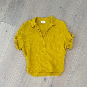 XiRENA Yellow Cuffed Sleeve Polo Button Down Shirt